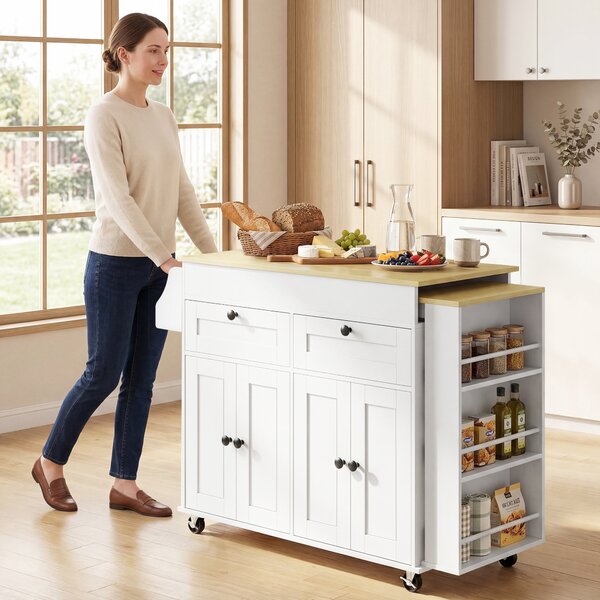 HOMCOM isola centrale da cucina con piano estensibile, carrello da cucina su ruote con 2 cassetti, 4 ante, bianco | Aosom Italy