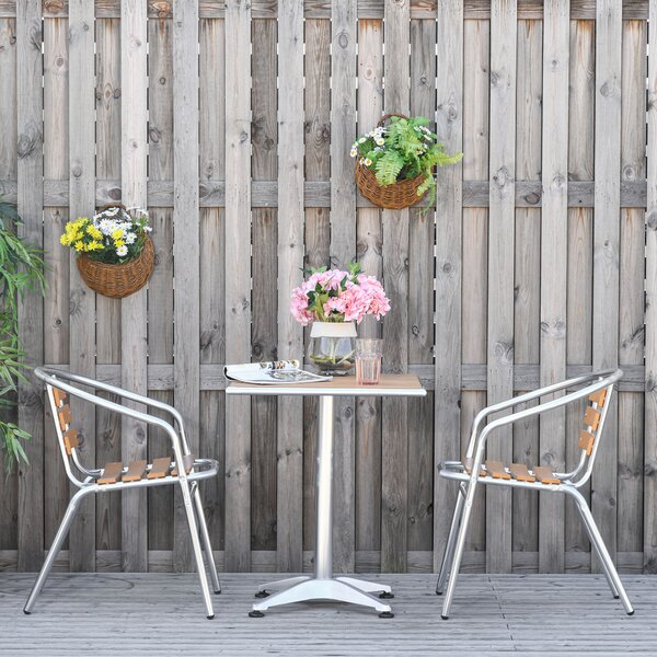 Set Tavolo e 2 Sedie da Giardino in Alluminio Effetto Legno