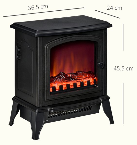 HOMCOM Camino Elettrico Portatile 1000/2000W Temperatura Regolabile, Max. 25 m², Nero