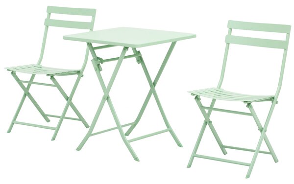 Set Tavolo e 2 Sedie Pieghevoli da Giardino in Metallo Verde