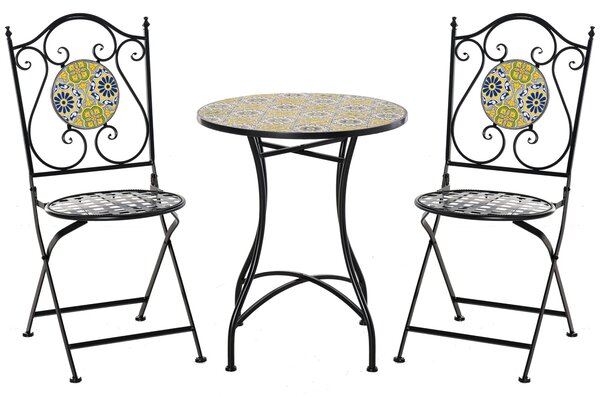 Set Tavolo e 2 Sedie Pieghevoli da Giardino in Metallo con Mosaico Colorato