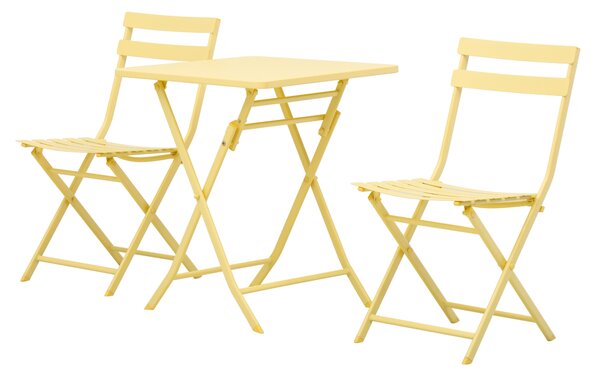 Set Tavolo e 2 Sedie Pieghevoli da Giardino in Metallo Giallo