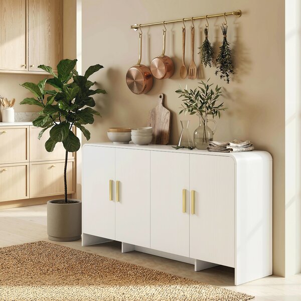 HOMCOM Madia da cucina con 4 ripiani, 4 ante con chiusura morbida, mobile TV per 182,9 cm, 152x40x80 cm, Bianco | Aosom Italy