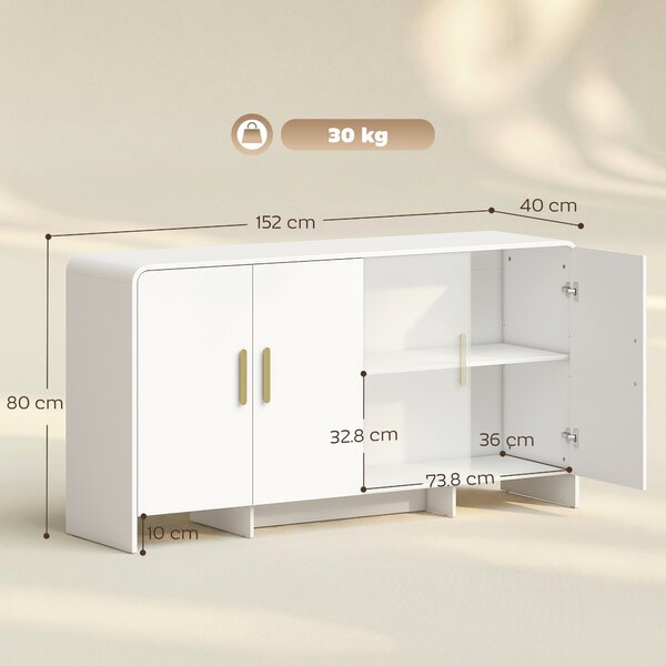 HOMCOM Madia da cucina con 4 ripiani, 4 ante con chiusura morbida, mobile TV per 182,9 cm, 152x40x80 cm, Bianco | Aosom Italy