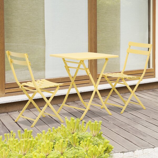 Set Tavolo e 2 Sedie Pieghevoli da Giardino in Metallo Giallo