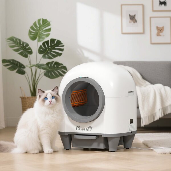 Lettiera Autopulente per Gatti 1-5 kg 55,5x51x58,5 cm Wifi e Funzioni Avanzate con App in PP Bianco e Grigio