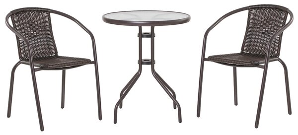 Set Tavolo e 2 Sedie da Giardino in Acciaio e Rattan Marrone