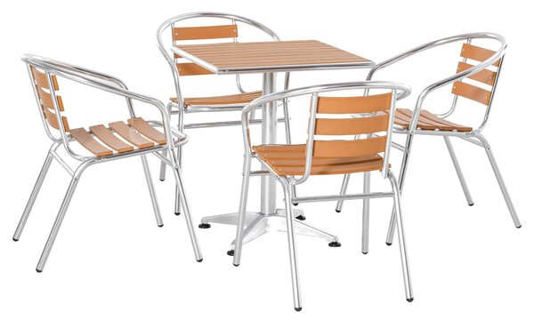 Set Tavolo e 4 Sedie da Giardino in Alluminio Effetto Legno
