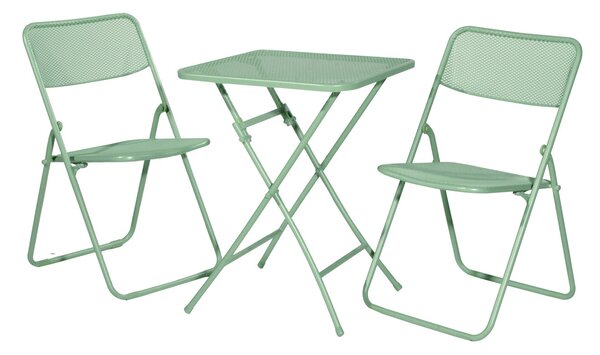 Set Tavolino e 2 Sedie Pieghevoli da Giardino in Metallo Manhattan Verde