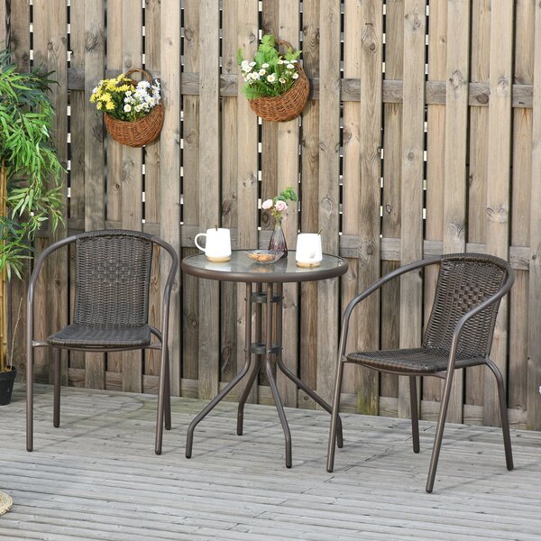 Set Tavolo e 2 Sedie da Giardino in Acciaio e Rattan Marrone