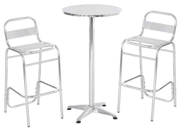 Set Tavolino Alto e 2 Sgabelli da Giardino in Alluminio e Acciaio