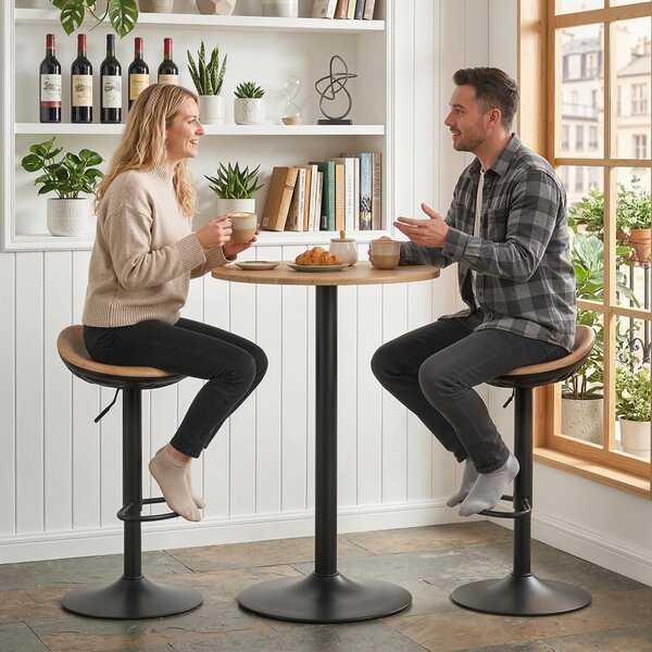HOMCOM Set di 2 sgabelli da bar, sedie da bar regolabili in altezza con poggiapiedi, girevoli 360°, base in acciaio, rovere | Aosom Italy
