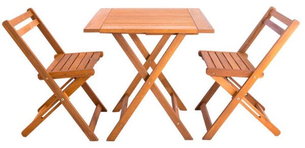Set Tavolino e 2 Sedie Pieghevoli da Giardino in Legno Meranti