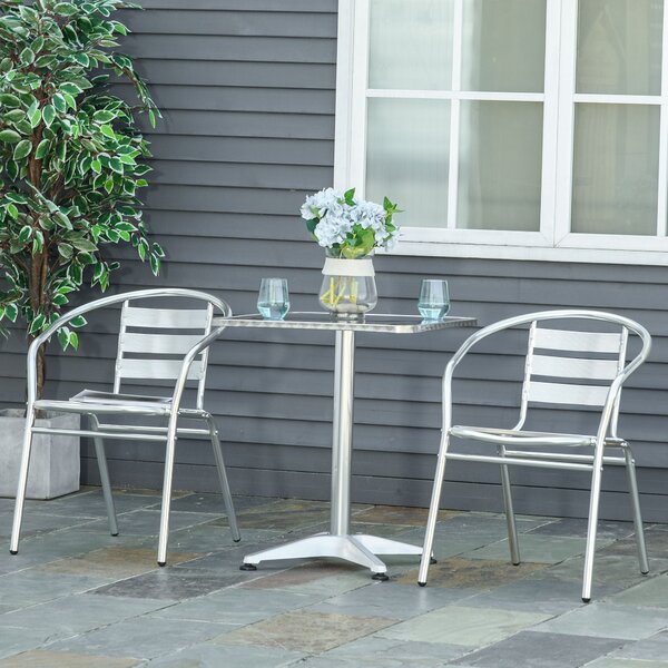 Set Tavolino e 2 Sedie da Giardino in Alluminio e Acciaio Inox