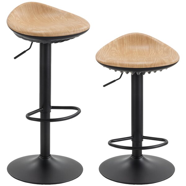 HOMCOM Set di 2 sgabelli da bar, sedie da bar regolabili in altezza con poggiapiedi, girevoli 360°, base in acciaio, rovere | Aosom Italy