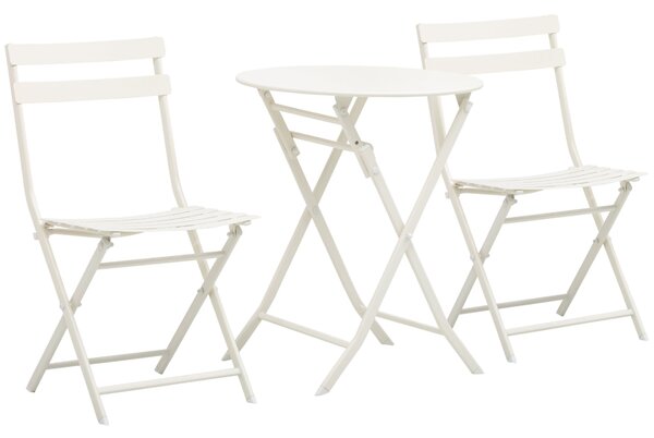 Set Tavolino e 2 Sedie Pieghevoli da Giardino in Acciaio Bianco
