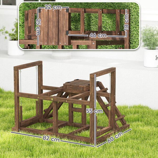 PawHut Area giochi in legno, Posatoio in legno per galline, con altalena, scala, piattaforme, 82 x 60 x 55 cm, marrone | Aosom Italy