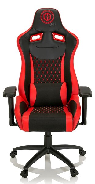 Sedia da gaming SX 04, rivestita in tessuto/ecopelle, nera/rossa