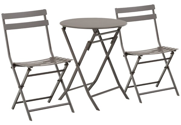 Set Tavolino e 2 Sedie Pieghevoli da Giardino in Acciaio Marrone
