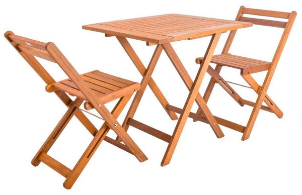 Set Tavolino e 2 Sedie Pieghevoli da Giardino in Legno Meranti