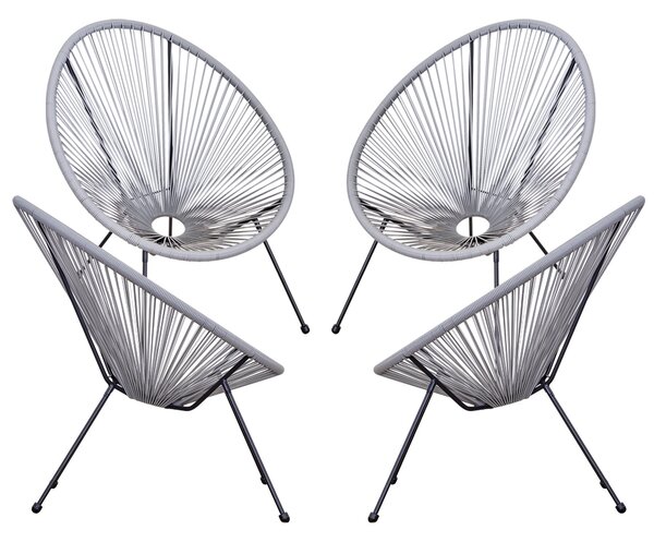 Set 4 Sedie da Giardino Ovali 73x77x87 cm in Rattan PE Grigio Chiaro