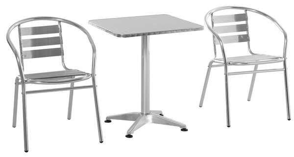 Set Tavolino e 2 Sedie da Giardino in Alluminio e Acciaio Inox