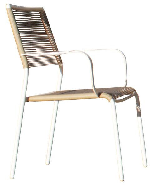 Sedia da Giardino 61x56x86 cm in Acciaio e Rattan Sintetico Bianco e Beige