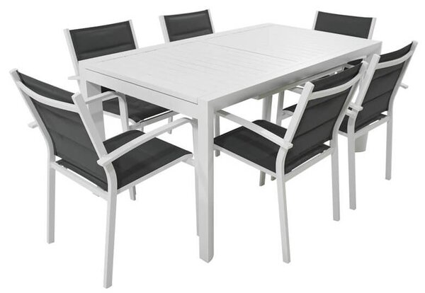 Set Tavolo e 6 Sedie da Giardino in Alluminio e Textilene Bianco e Grigio Antracite
