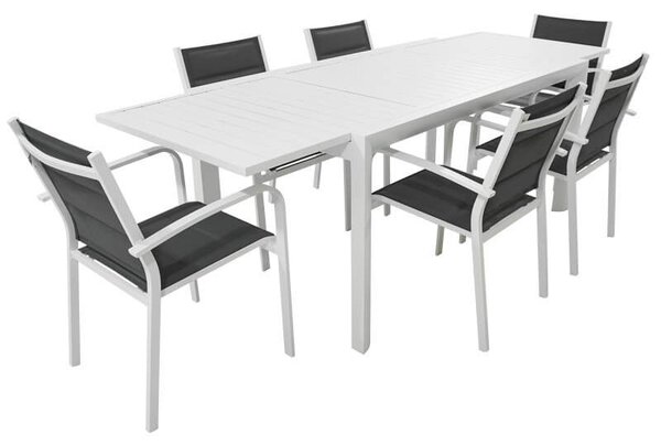 Set Tavolo e 6 Sedie da Giardino in Alluminio e Textilene Bianco e Grigio Antracite