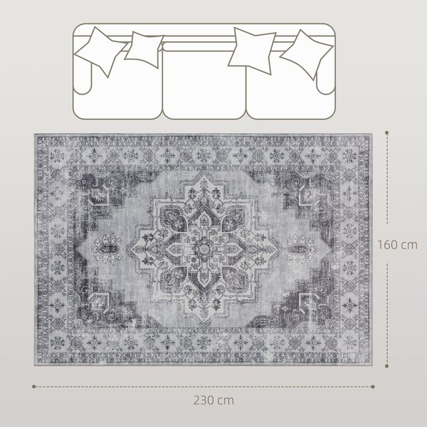 HOMCOM Tappeto lavabile in lavatrice antiscivolo per soggiorno con effetto flanella, 230 x 160cm, Grigio | Aosom Italy