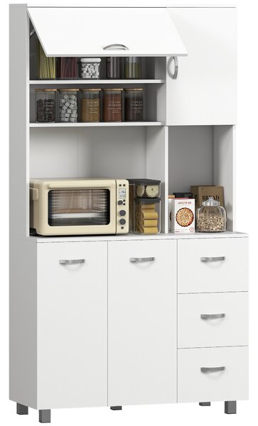 HOMCOM Credenza da Cucina Moderna con Cassetti, Armadietti e Ripiani Aperti, 100x39.5x183.5cm, Bianco|Aosom