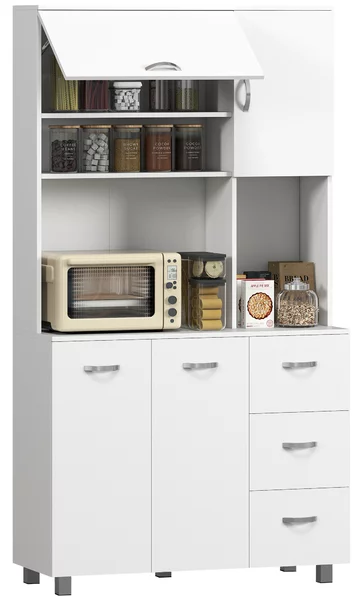 HOMCOM Credenza da Cucina Moderna con Cassetti, Armadietti e Ripiani Aperti, 100x39.5x183.5cm, Bianco|Aosom