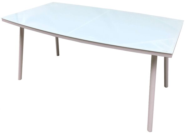 Tavolo da Giardino 150x90x72 cm in Acciaio e Vetro Temperato Bianco