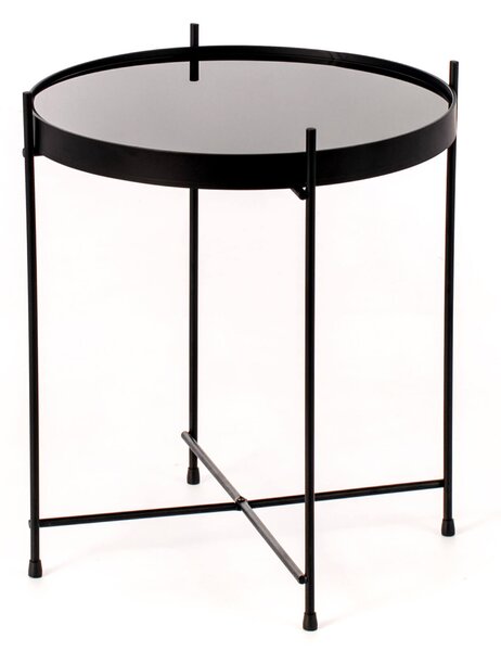 Tavolino da Giardino Ø38x43 cm in Metallo Top in Vetro Nero