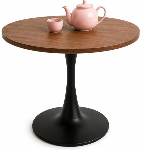 Tavolo da pranzo rotondo VICTORY SLIM, diametro 70 cm | Tavolo da cucina minimalista in legno marrone e finitura "smoke" | Tavolino da caffè moderno in stile industrial "loft" in legno marrone
