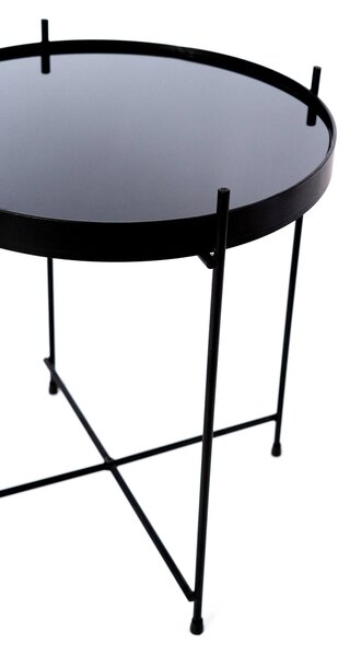 Tavolino da Giardino Ø38x43 cm in Metallo Top in Vetro Nero