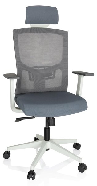 Sedia da ufficio CAPTIVO, modello Base W, rivestimento in tessuto grigio/bianco, ergonomica, con supporto lombare a rete
