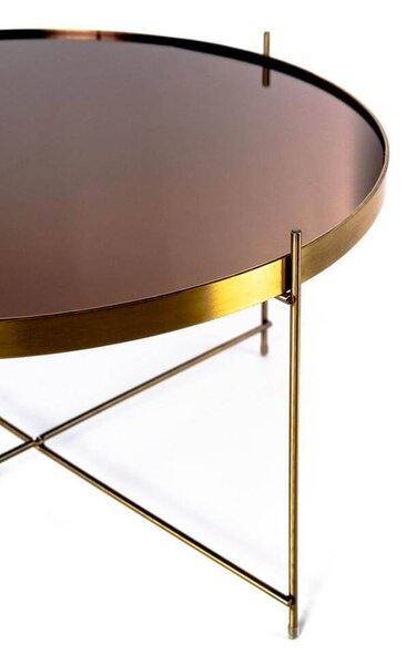 Tavolino da Giardino Ø70x40 cm in Metallo Top in Vetro Ottone Lucido