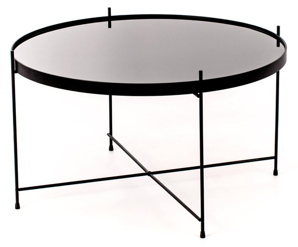 Tavolino da Giardino Ø70x40 cm in Metallo Top in Vetro Nero