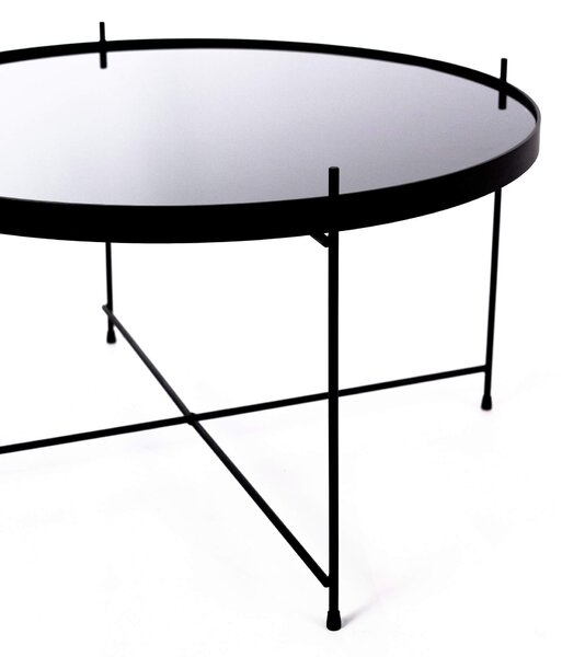 Tavolino da Giardino Ø70x40 cm in Metallo Top in Vetro Nero