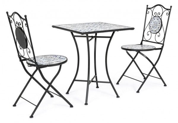 Set Tavolino e 2 Sedie Pieghevoli da Giardino Erice in Acciaio