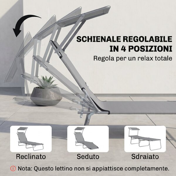 Outsunny Sdraio da Giardino Pieghevole con Tettuccio Regolabile e Schienale Reclinabile a 4 Livelli, Grigio Chiaro