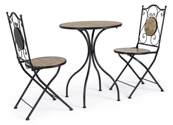 Set Tavolino e 2 Sedie Pieghevoli da Giardino Kansas in Metallo