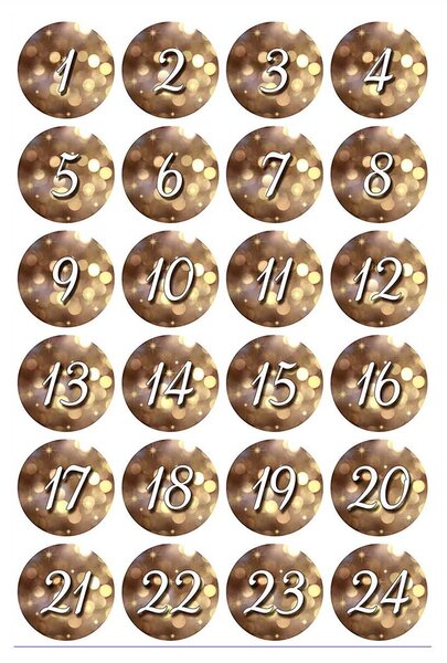 24 adesivi con numeri del calendario dell'avvento, marrone oro I tondi Ø 4 cm I set di adesivi fai da te I adesivi natalizi Adesivi regalo dv_050
