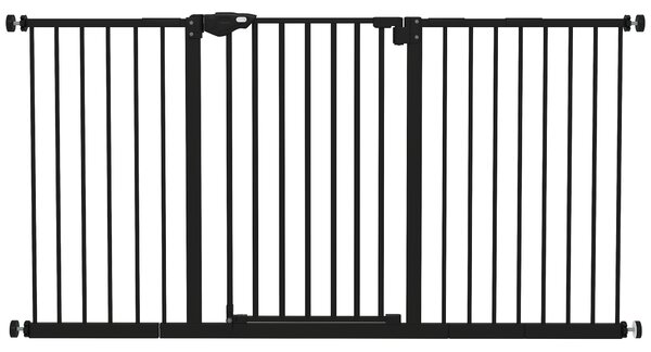 PawHut Cancellino per Cani e Animali Domestici 3 Estensioni Larghezza Regolabile Fino 147.5cm Chiusura Automatica, Nero|Aosom
