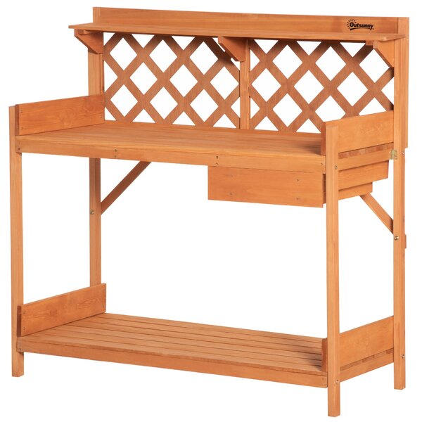 Tavolo per Giardinaggio 111.8x50.3x112.3 cm in Legno di Abete con Griglia Arancione