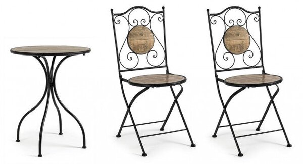 Set Tavolino e 2 Sedie Pieghevoli da Giardino Kansas in Metallo
