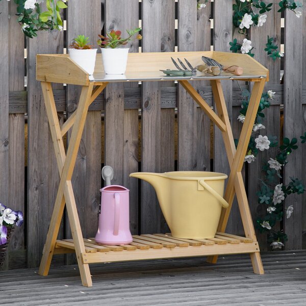 Tavolino da Giardino 80x40x84 cm in Legno con Piano in Metallo Antiruggine