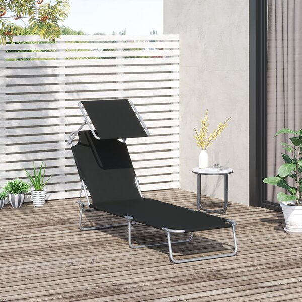 Outsunny Lettino Prendisole Reclinabile su 4 Livelli con Tettuccio, Sdraio Giardino in Tessuto Nero, Lettino da Esterno, 187x58x36cm | Aosom Italy