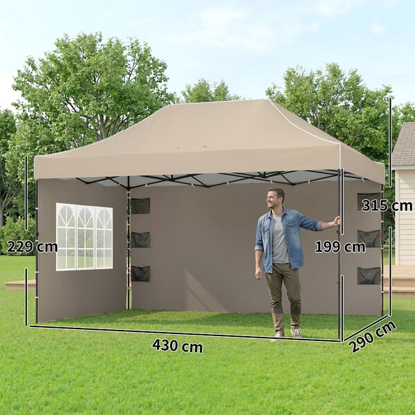 Outsunny Gazebo 3x4.3m, UPF50+ Tetto, Pareti, Borsa Ruote, Tenda Giardino, Marrone Sabbia | Aosom Italy